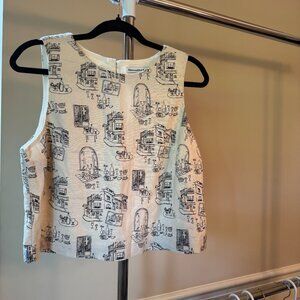 Abercrombie & Fitch Linen Blend High-Neck Set Top, Size Medium, Tan Pattern